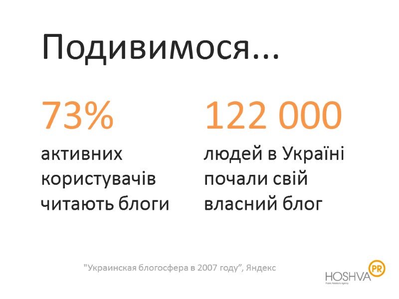 Подивимося... 73% активних користувачів читають блоги 122 000  людей в Україні почали свій